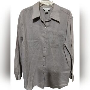 2031) JORDAN Grey Linen Easy care Button down Long Sleeve Tunic Top Size Large